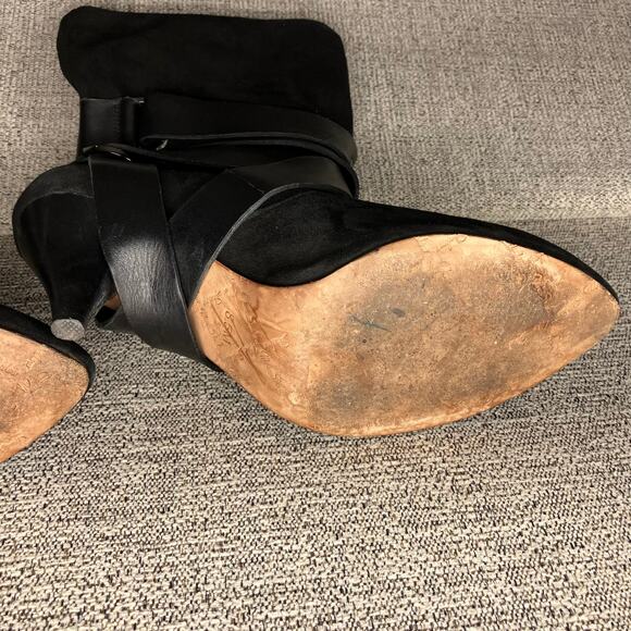 Mea Shadow Leather Harness Strap Cassandra Suede Heeled Boots 8.5 - Picture 7 of 11